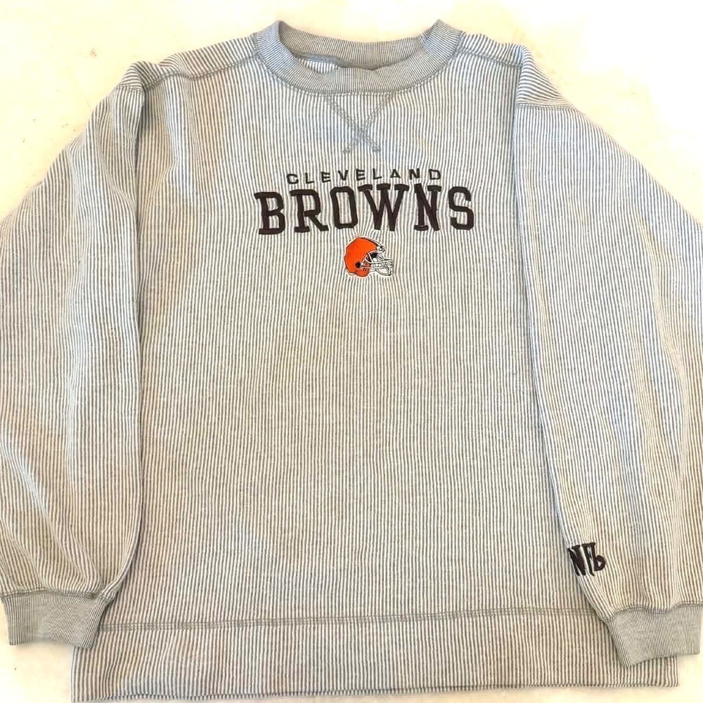 NFL Cleveland Browns Ribbed Crewneck Sweatshirt Gray Striped Embroidered XL